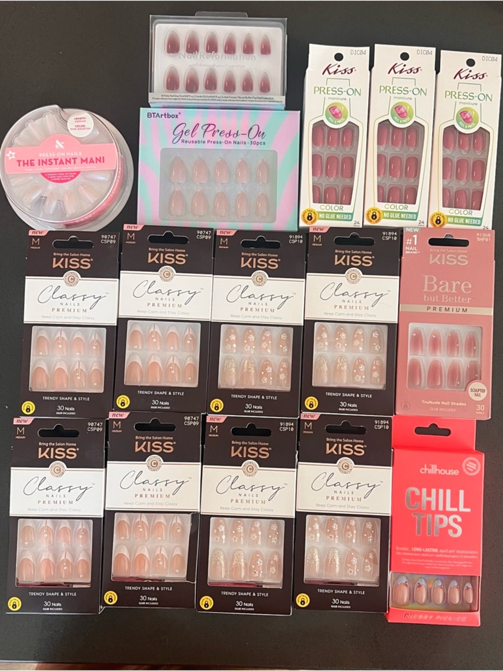 Kiss Assorted Press-On & Gel Nails - Pink, Nude, Clear Accents